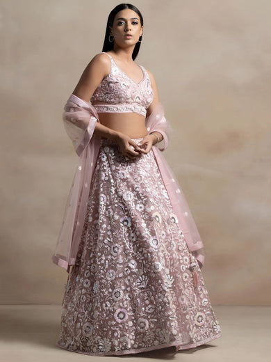 Precious Pink Sequins Net Engagement Wear Lehenga Choli With Dupatta